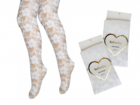 Белые гипюровые колготки для девочки  KATAMINO